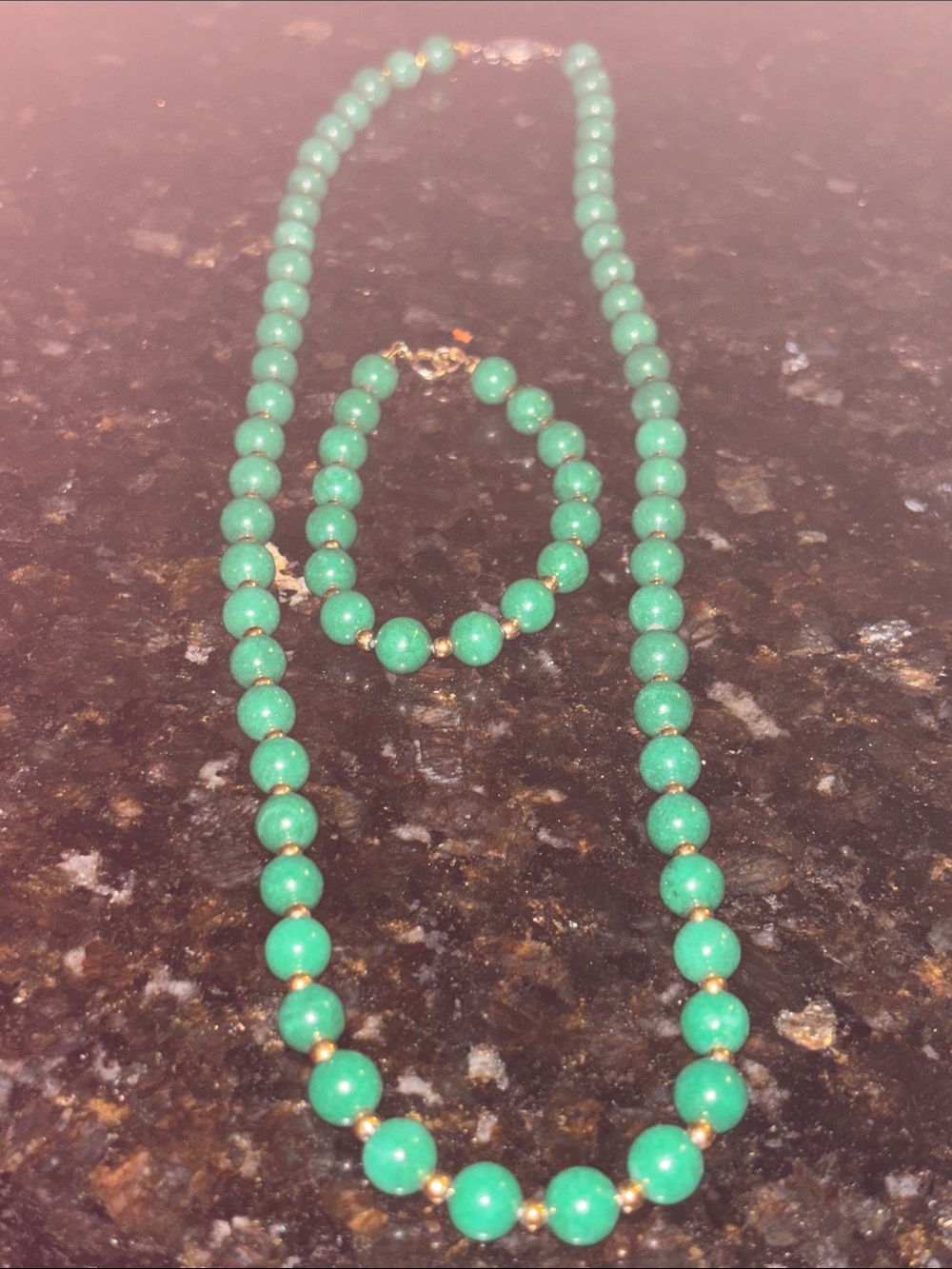 Vintage Jade Bead Necklace and Bracelet Set
